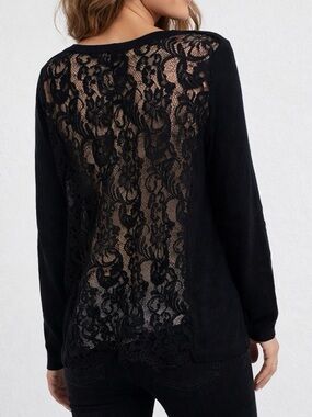 CAbi Black Lace-Back Knit Top